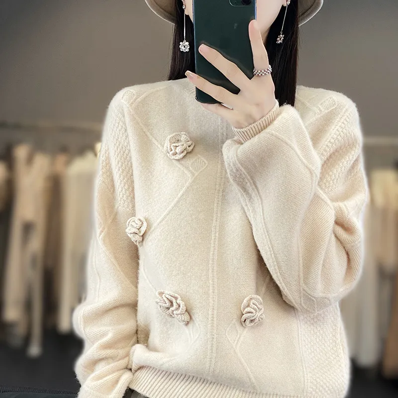 Kvinnors tröjor 100 Merino Wool Winter Thick Woman's Style Fashion Jumper Female Pullover Long Sleeve Oneck kläder Sticked Tops 230831