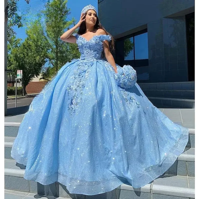 Quinceanera Dresses Princess Off Pays Paiugine Abito da ballo con Appliques Lace-Up Sweet 16 Debuttante Party Birthday Birthday Vestidos de 15 Anos 06