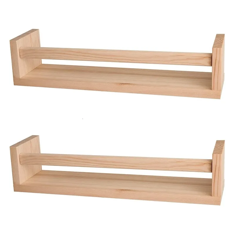 Other Kitchen Storage Organization 2Pcs Bookshelf Natural Wood Floating Wall for Kids Nursery Shelves Bathroom Decor Spice Rack 230830