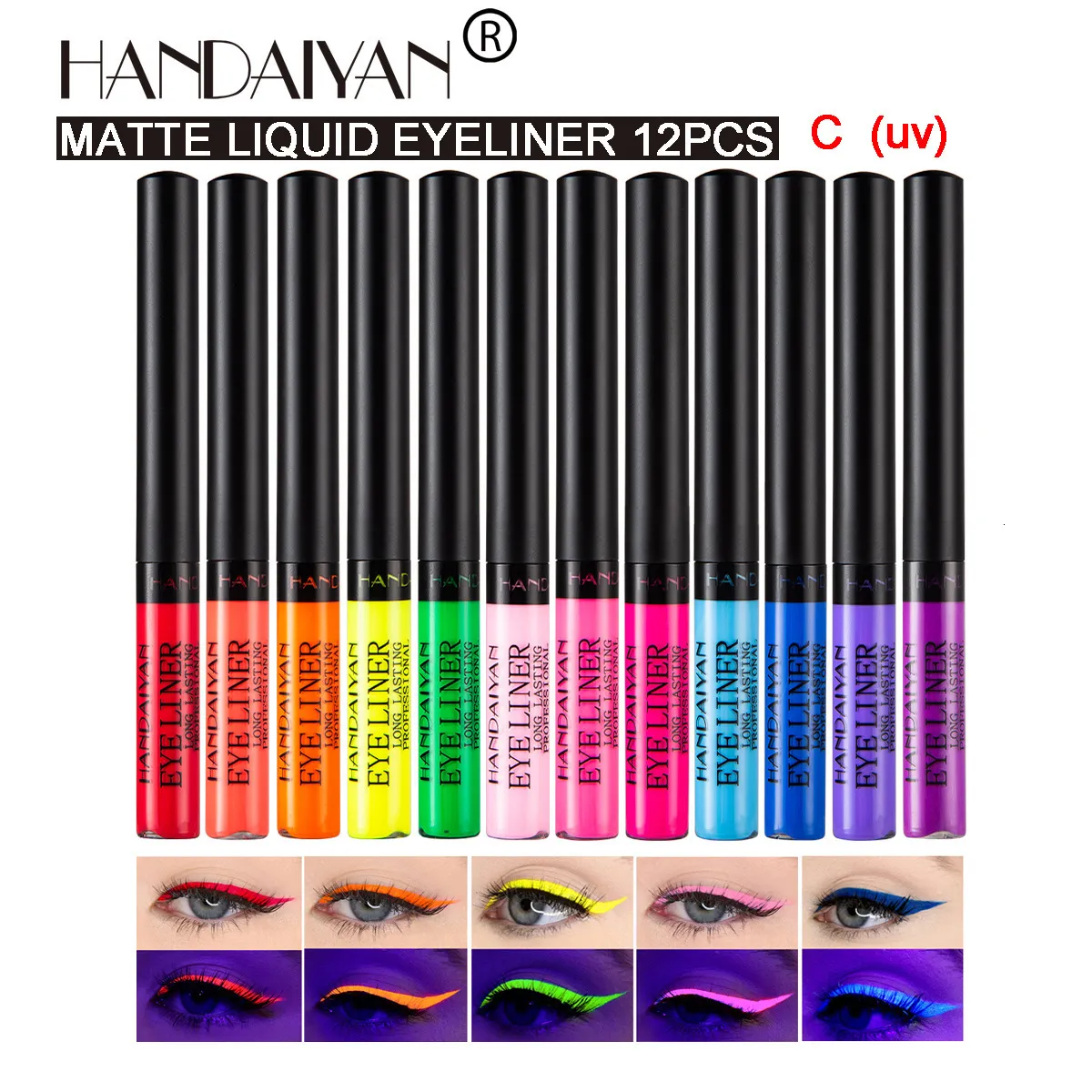 Göz Shadowliner kombinasyonu Handiyan 12 Renk Mat UV UV ışıklı Renkli Eyeliner Kiti Su Geçirmez Kolay Giymek Makyaj Kalemi 230830