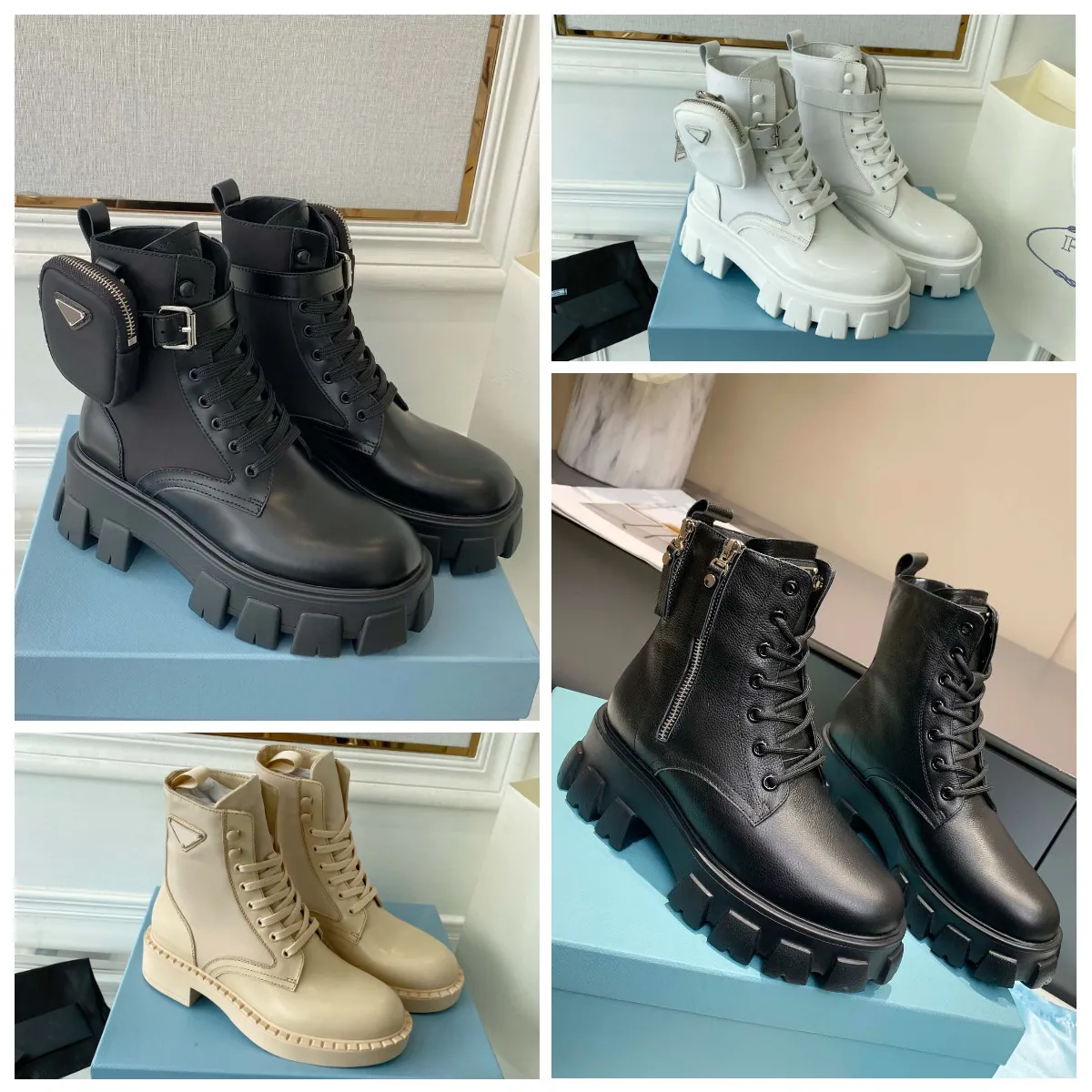 Designer Boots Booties dames laarzen luxe laarzen motocycle platform laarzen herfst winter nieuwe driehoek martin laarzen chunky ontwerper voor dames fabrieksschoenen bota's