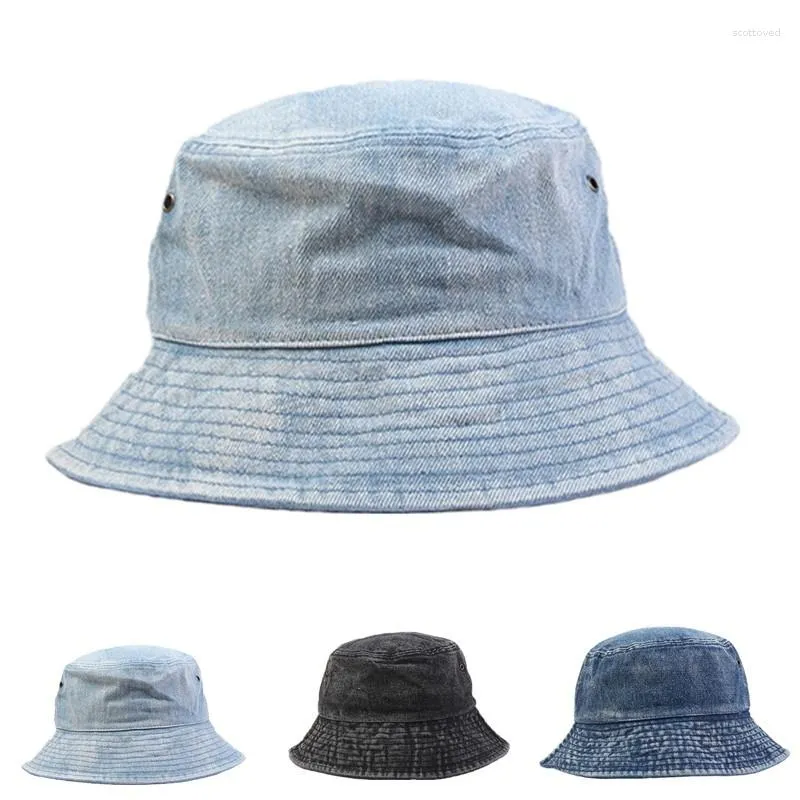 Berets Mode Frauen Fischer Kappe Denim Faltbare Eimer Hut Sommer Sonne Floppy Strand Reise Freizeit Sunbonnet