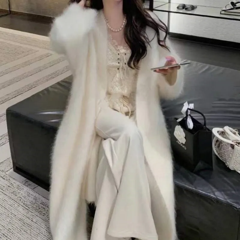 Женские свитера Сейбл Mink Cashmere Cardigan Fluffy Sweater Средняя длина свободное вязаное пальто JZ206 230831