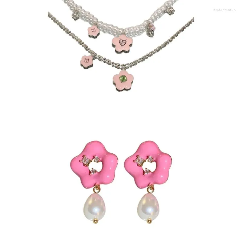 목걸이 귀걸이 세트 진주 꽃 이중 레이어 절묘한 귀걸이 섬세한 선물