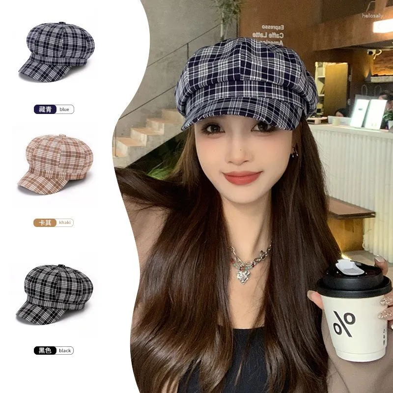 Baretten Koreaanse Retro Literaire Plaid Achthoekige Hoed Lente En Herfst Casual Eenvoudige Sboy Hoeden Vrouwen Veelzijdige Baret Gorras