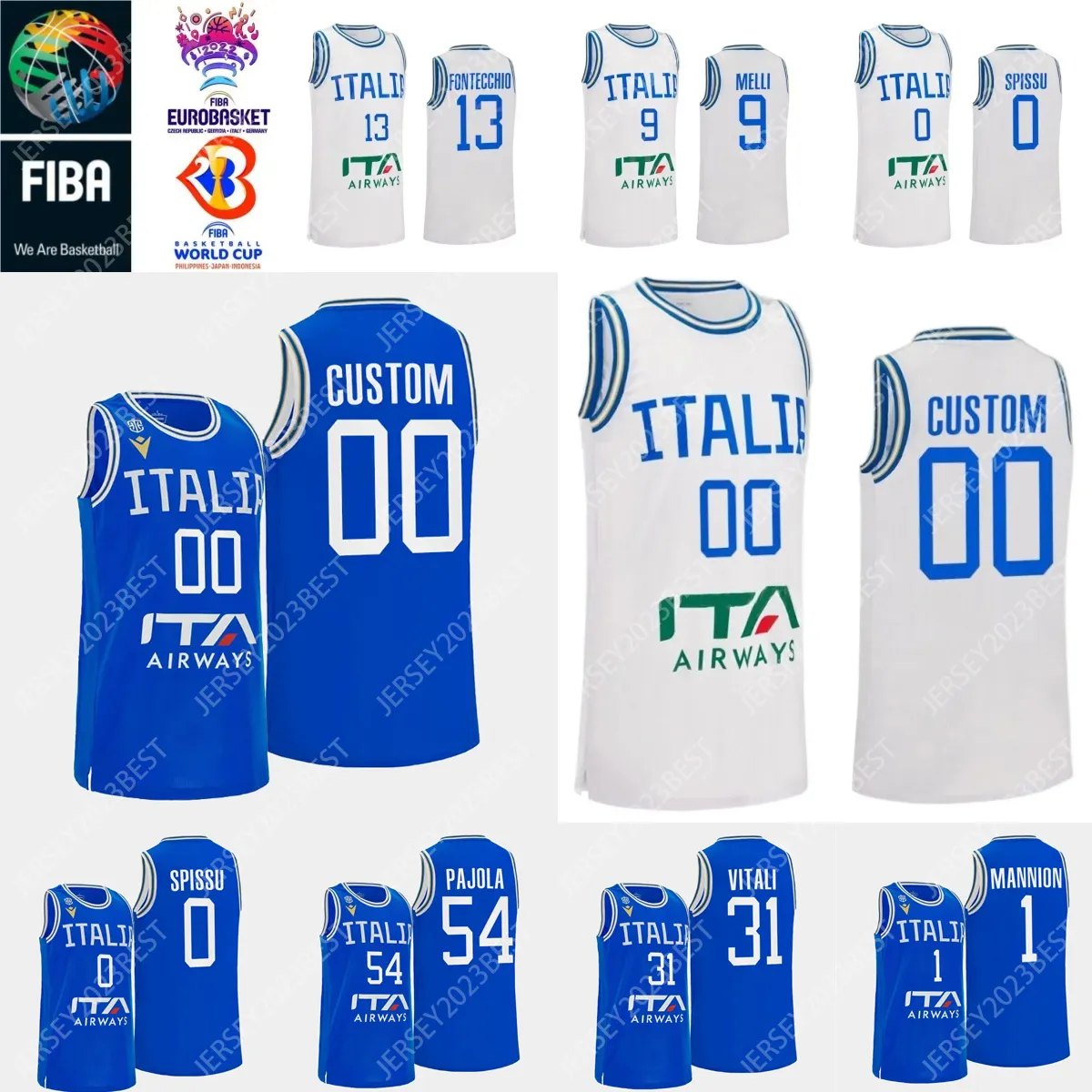 2023 Italien FIBA ​​VM 13 Simone Fontecchio Basketball Jersey 31 Michele Vitali 9 Nicolo Melli 1 Nico Mannion 40 Luca Severini 0 Marco Spissu Men Women Youth XS-4XL