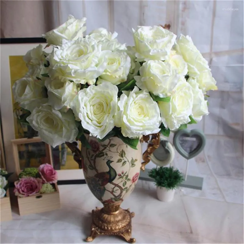 Декоративные цветы Meldel Big White Pink Rose Artificiation Bouquet 7 головы шелковая подделка для свадебного украшения.