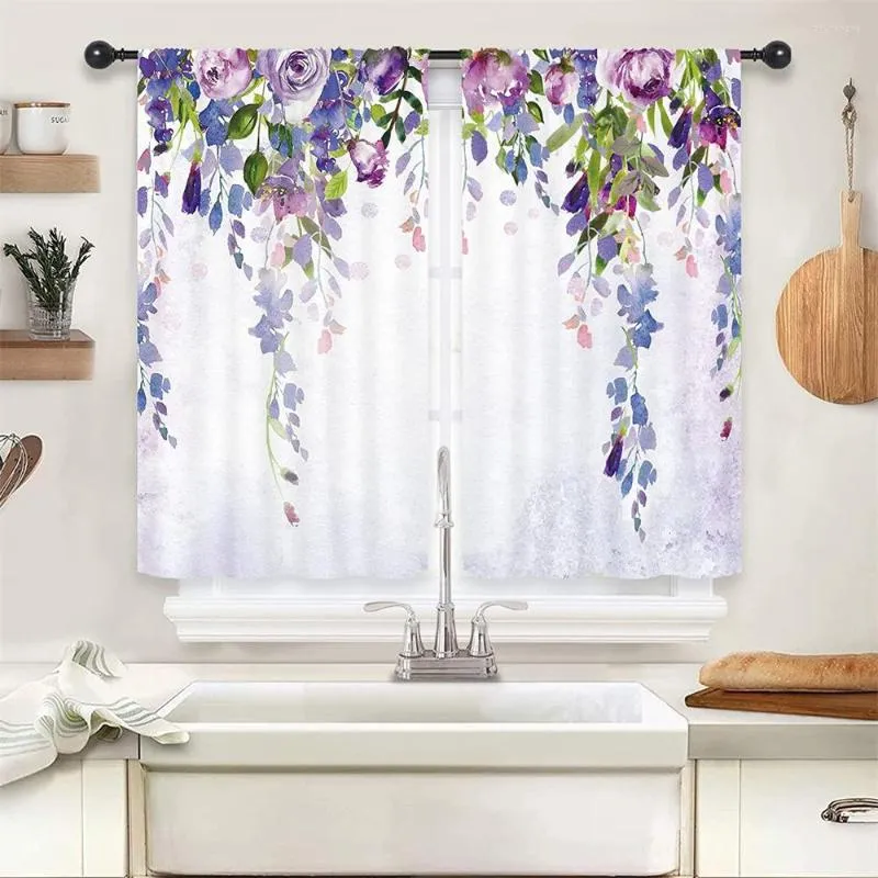 Curtain Modern Elegant Spring Flowers Plants Vine Green 2 Pieces Thin Window Drape For Living Room Bedroom Decor