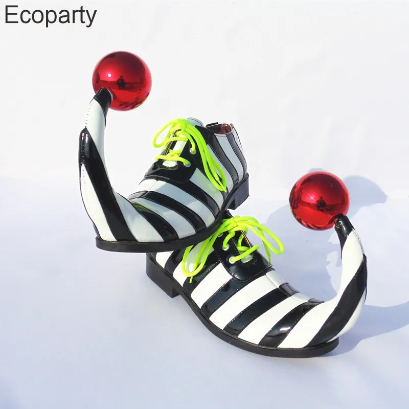 Dress Shoes Adults Halloween Clown Cosplay Funny Circus Club Performance Stripe With Red Ball Carnival 230830
