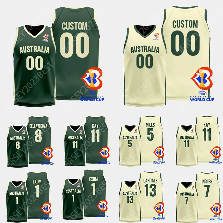 Maillot de basket-ball de la Coupe du monde FIBA 2023 d'Australie 5 Patty Mills Équipe nationale 22 Luke Jacob 7 Isaac Humphries Travers 3 Dejan Vasiljevic 4 Jackson Thomas Hommes Femmes Jeunes