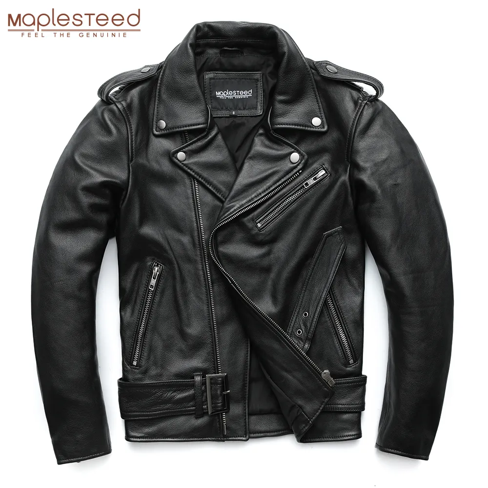 Skórzanie męskie sztuczne maplesteed klasyczne kurtki motocyklowe Mężczyzn Mężczyzn 100 Naturalne krowi gęste moto rękaw zimowy 6169cm 8xl M192 230831