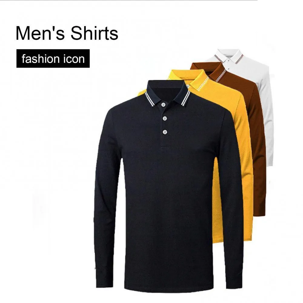 Erkek Polos Yüksek Kaliteli Erkekler Polo Gömlek Top Sonbahar Düz Renk Dönüşü Down-Down Button Uzun Kollu Slim-Fit Tee Sesli M-4XL İş için 230830