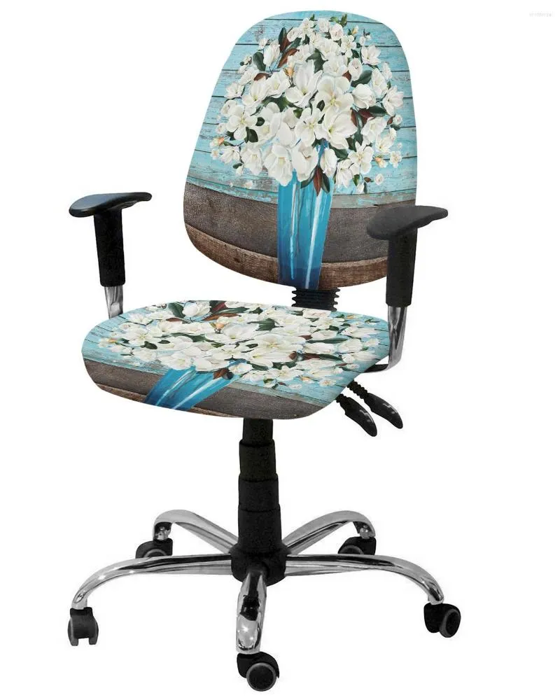 Chair Covers White Magnolia Flower Vintage Wood Grain Elastic Armchair Cover Removable Office Slipcover Split Seat