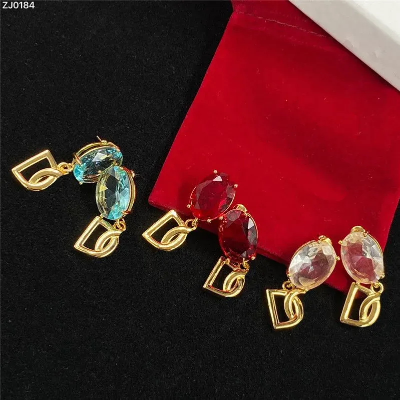 2024-Clear Diamond Designer Studs Women Rhinestone Letter Oordoppervlak Crystal Gold Hoop Oorrings met doos