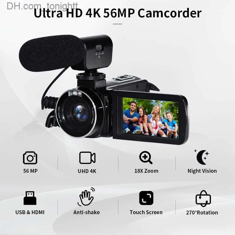 4K Video Camera Camcorder UHD 48MP WiFi IR Night Vision Camera Touch Screen 16x Digital Zoom 128gb Sd Card Fill Light Microphone Handheld Stabilizer 2 Lens
