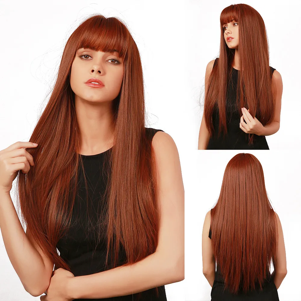 Glamourama Wig Auburn Long Straight with Fringe