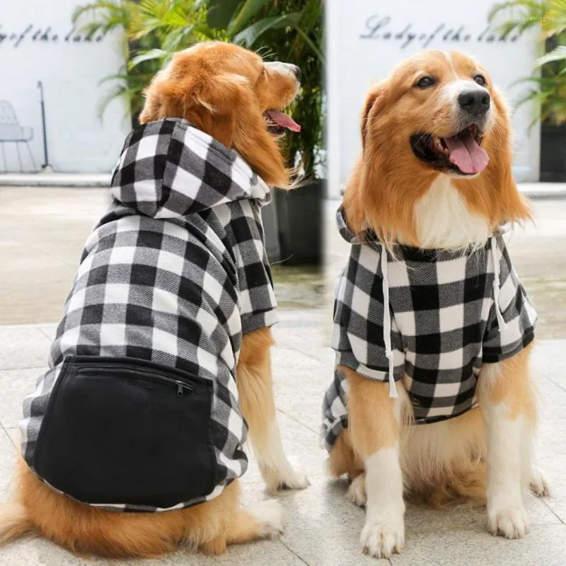 Köpek giyim moda ekose kapüşonlu yumuşak ve sıcak süveter, kapüşonlu cep kışlık evcil hayvan soğuk hava kıyafetleri büyük için