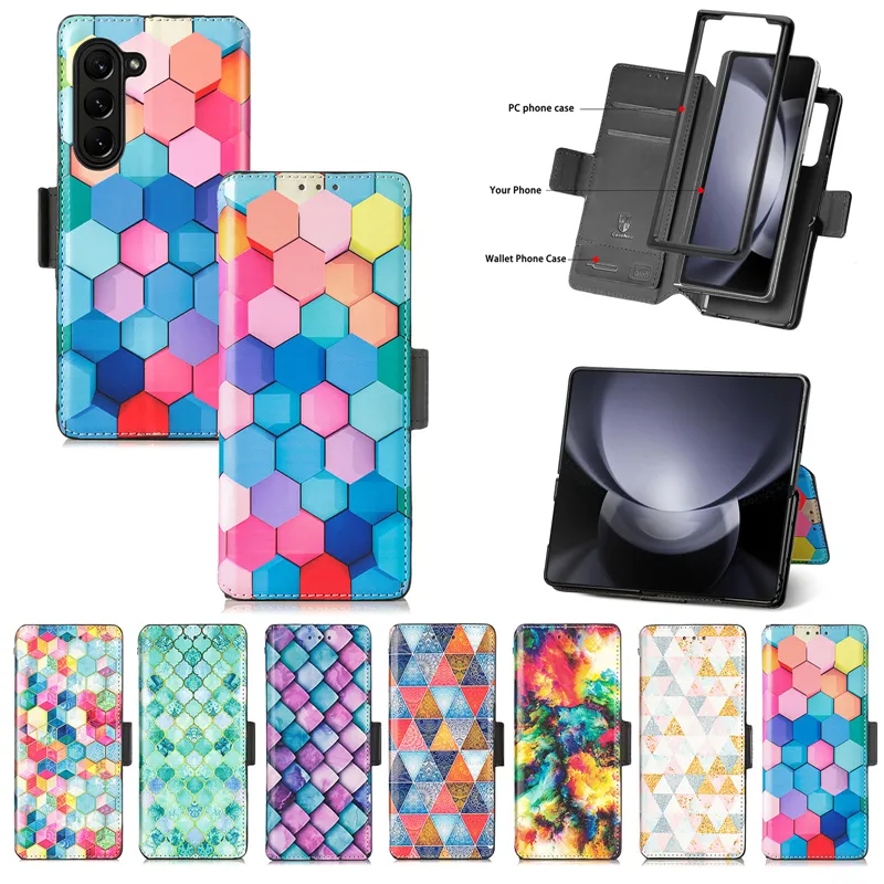 Fold5 diamant Design support portefeuille en cuir étui de téléphone pour Samsung Galaxy Z Fold 5 motif écailles de poisson coque pliante magnétique