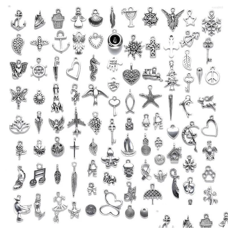 Charms 100 pezzi cuore stella animali sier colore misto pendenti in metallo per collana braccialetto fai da te gioielli tibetani che fanno risultati drop delive Dhz57