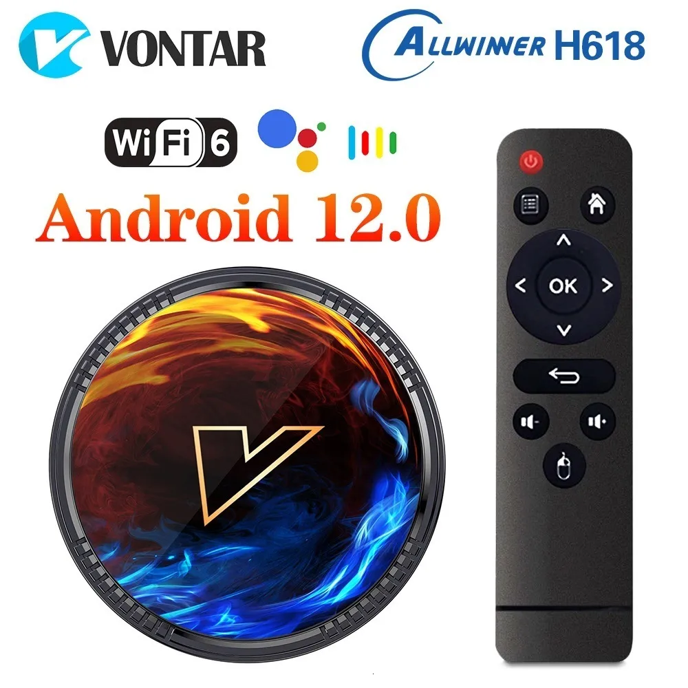 Ustaw górne pole Vontar H1 Android 12 TV Box Allwinner H618 Quad Core Cortex A53 Obsługa 6K 4K BT WIFI6 Google Voice Media Player Set Top Box 230831