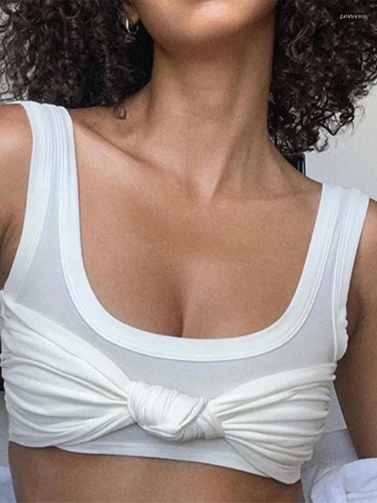 Tanques de mujer TEMPORADAS Cuello cuadrado Twist Knot Crop Tops Mujeres Lindo Sexy Verano Blanco Tank Top Rave Festival Ropa Mujer Streetwear