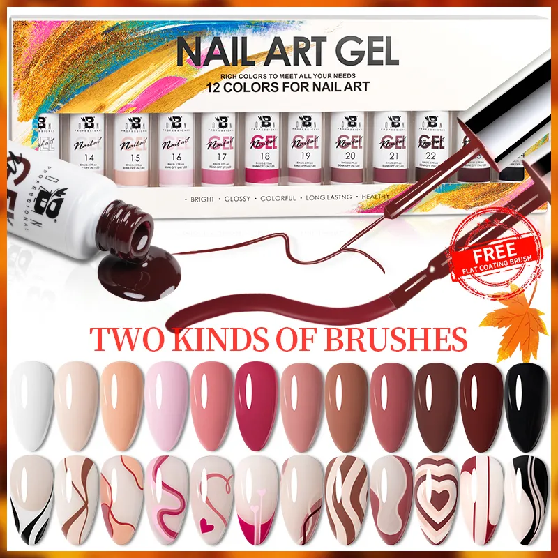 Kit Nail Art BOZLIN 12 colori Autunno Inverno Nail Art Liner Gel Kit Design per unghie UVLED Disegno Smalto Pittura fai da te Linea di smalti Set gel 230831