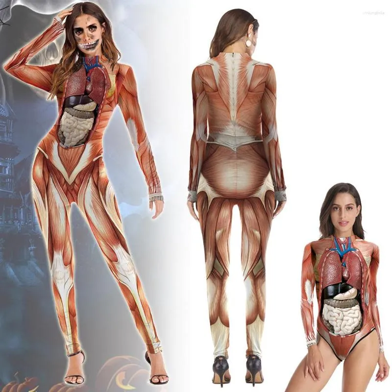 Kvinnors jumpsuits Kvinna Människokroppsstruktur Tissue Jumpsuit Torso Anatomy Appliance Halloween Party Fancy Swimsuit Zentai Suit