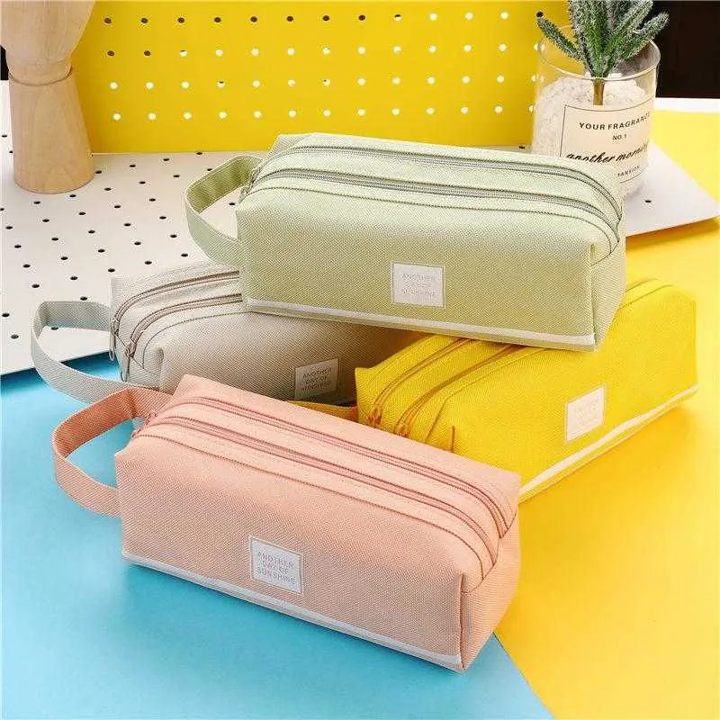Learning Toys Large Capacity Canvas Pencil Case Double School Pencil Case Stationery Bag Storage Bag Case Office Supplies Student Gift Box