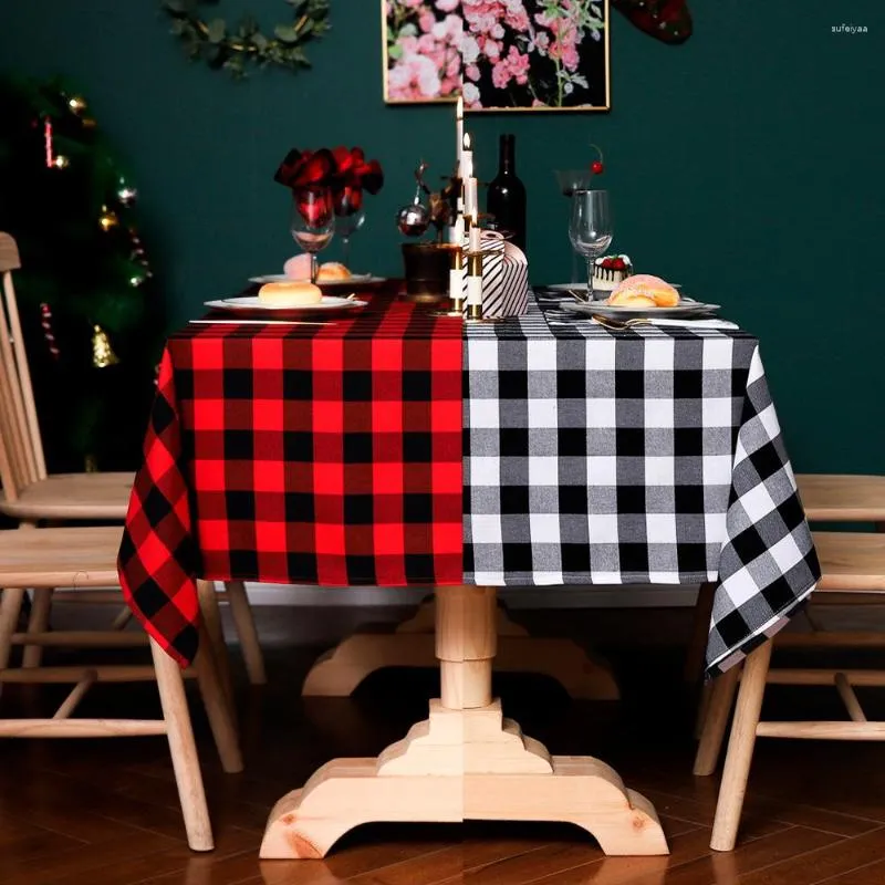 Tovaglia Tovaglia Decorazione a tema Plaid quadrato rosso bianco e nero Festival di Natale americano