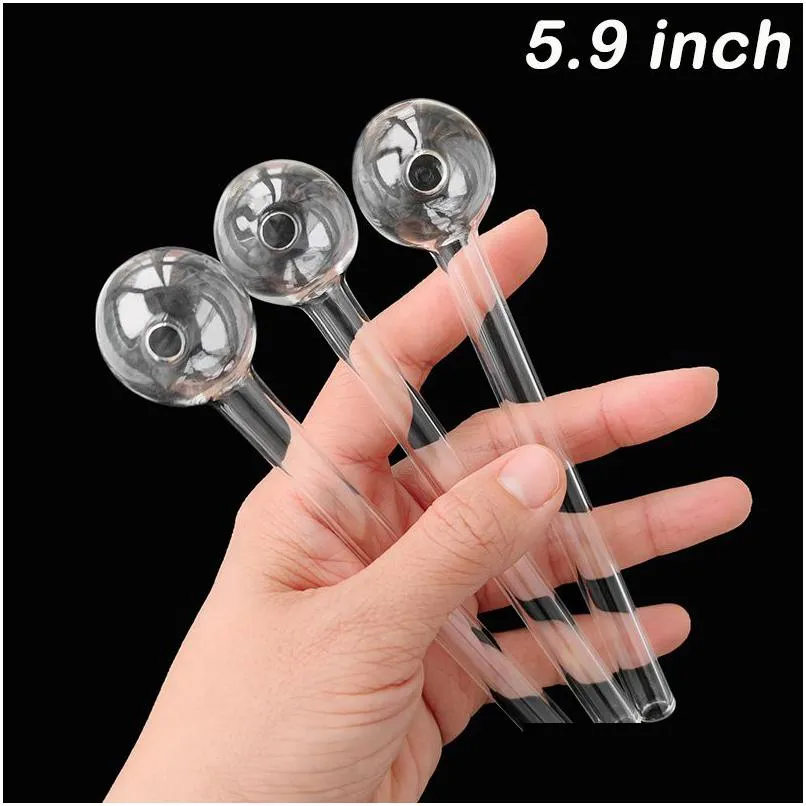 Rauchpfeifen 5,9 Zoll lang 3 cm Big Ball Ölbrenner Dickes Pyrex Großes transparentes Glasrohr für Bubbler Tube Dot Nail Burning Jumbo D Dhq1K