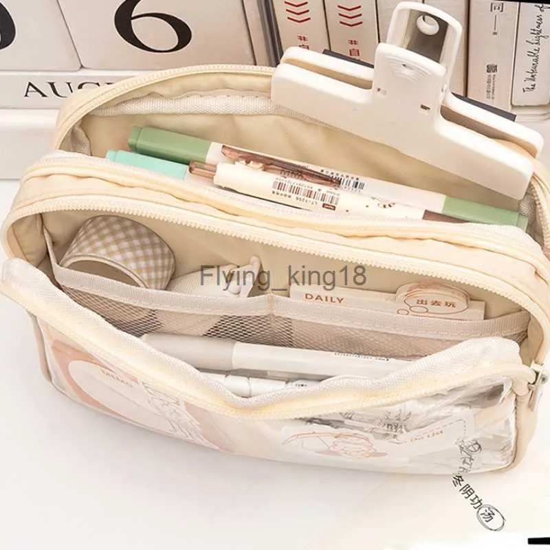 1pc Clear Pencil Bag, Cartoon Graphic Large Capacity Pencil Case For  Students