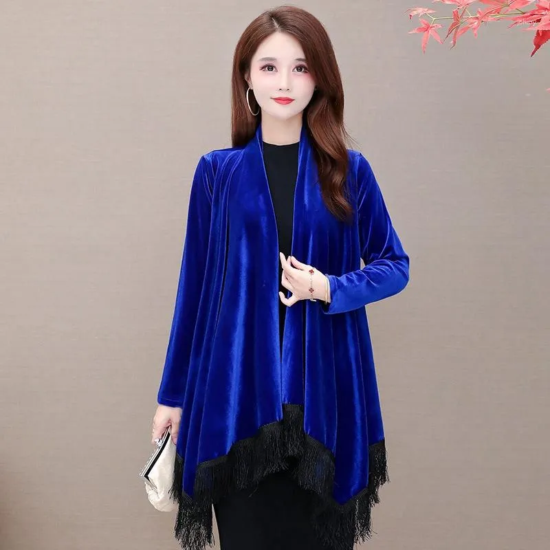 Women's Jackets Spring Autumn Women Coat Fashion Gold Velvet Tassel Cardigan Jacket Elegant Korean Tops Femme Woman Clothes