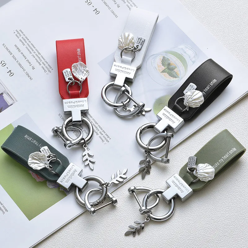 Keychains Lanyards: Fashion Leaf Shell Pendant Keychain with PU Leather ...