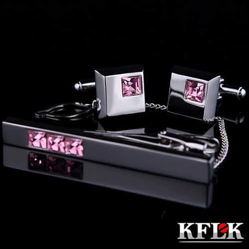 Cuff Links KFLK Jewelry Cuff links necktie clip High Quality tie pin for mens Pink Crystal tie bars cufflinks tie clip set guests 230824