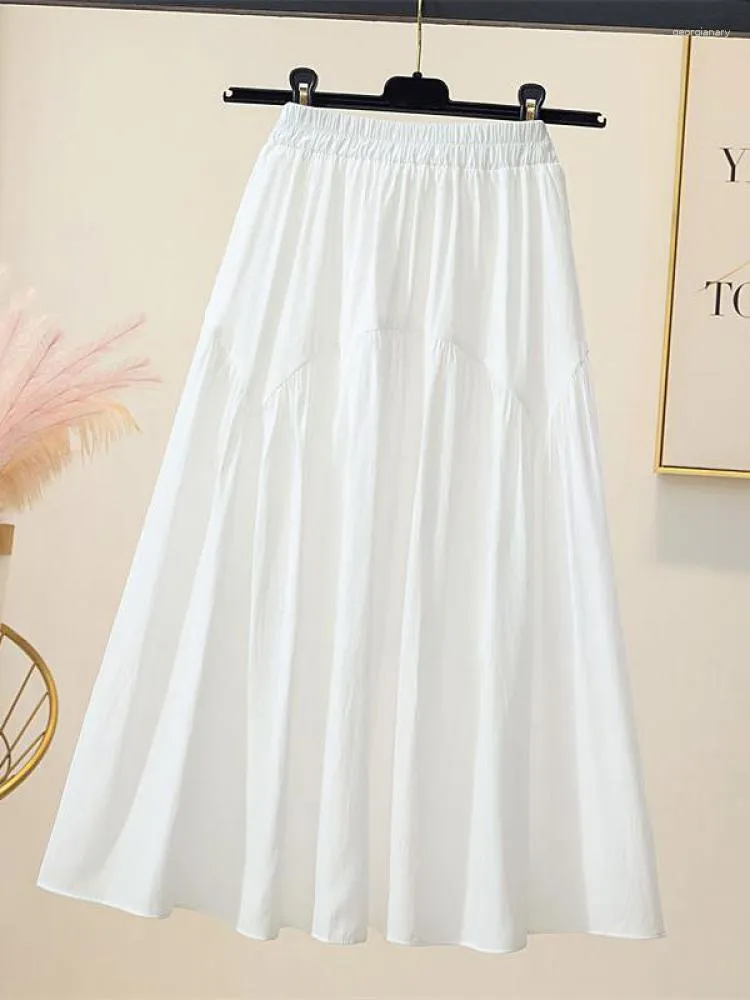 Skirts Summer Solid Elastic High Waist Umbrella Long Skirt Aesthetic Vintage Pleated Half Length Korean Fashion Clothes Charming