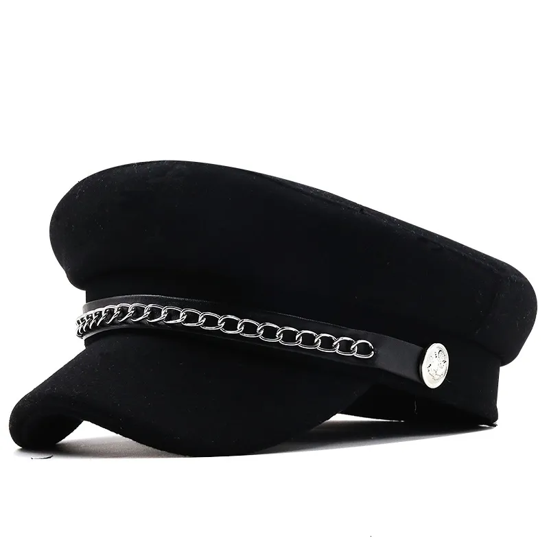 Berets herbst Winter Kette Schwarz Militär für Frauen Weibliche Flache Armee Kappe Salior Hut Mädchen Reise Damen Maler y230830