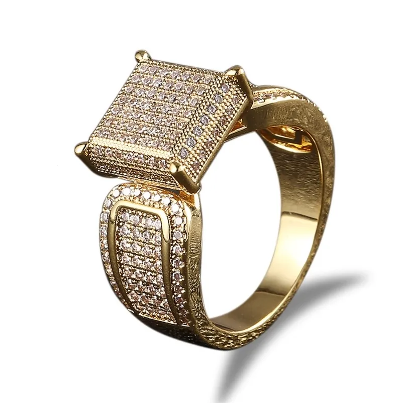 Unique Male Rapper Rings Band Rings Hip Hop 5A CZ Stone Paved Bling Ice Out Geometric Square ...