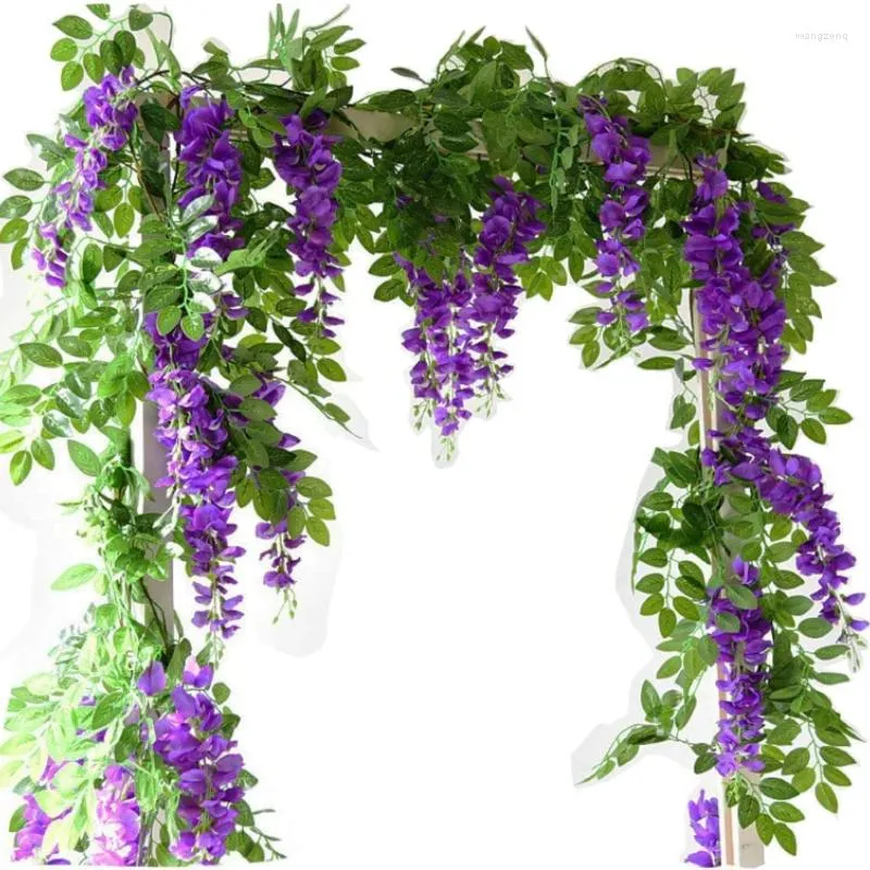 Fleurs décoratives Wisteria fleur artificielle vigne arc de mariage guirlande décoration vraie touche soie chaîne lierre maison jardin décor faux