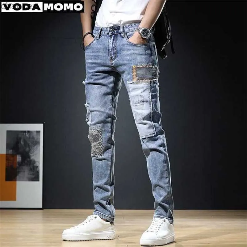 2023 hombres con estilo pantalones vaqueros rasgados pantalones delgados rectos deshilachados ropa de mezclilla hombres nueva moda pantalones flacos ropa pantalones hombre lst230831