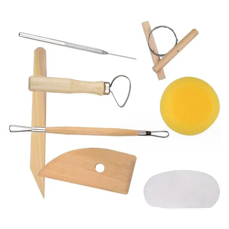 8 pièces/ensemble outils de poterie en céramique poterie en bois argile cire trousse à outils sculpture sculpture céramique modélisation poterie outils artisanat sSet