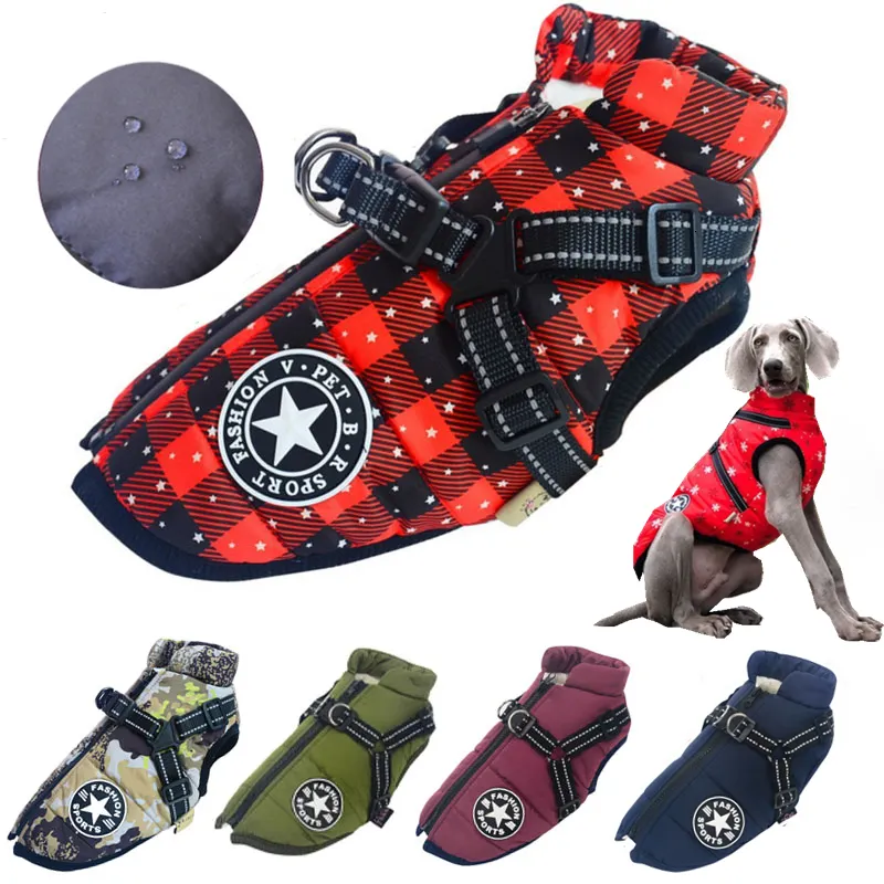 Vêtements de chien Grande veste de chien de compagnie avec harnais hiver chaud vêtements de chien pour Labrador imperméable grand manteau de chien Chihuahua tenues de bouledogue français 230830