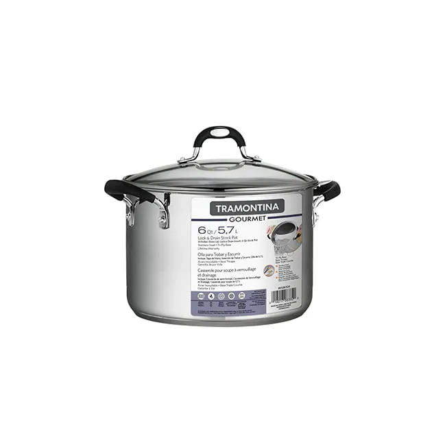 Lock-N-Drain Stainless Steel 6 Quart Covered Stock Pot, 3 Count