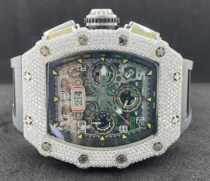Montre de sport suisse Richarmilles montres automatiques mécaniques de luxe 17 carats Vvs1 + 'blanc Moissanite diamant coupe ronde automatique montre de luxe pour hommes HBER