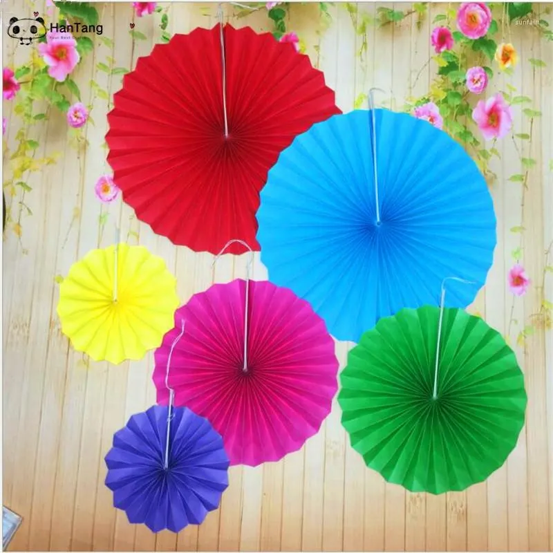 Dekorativa blommor 6st Fashion Paper Fan Flower Set of Ornamentsl Round DIY Craft Hanging Small Wedding Party Decoration Supplies 5Z