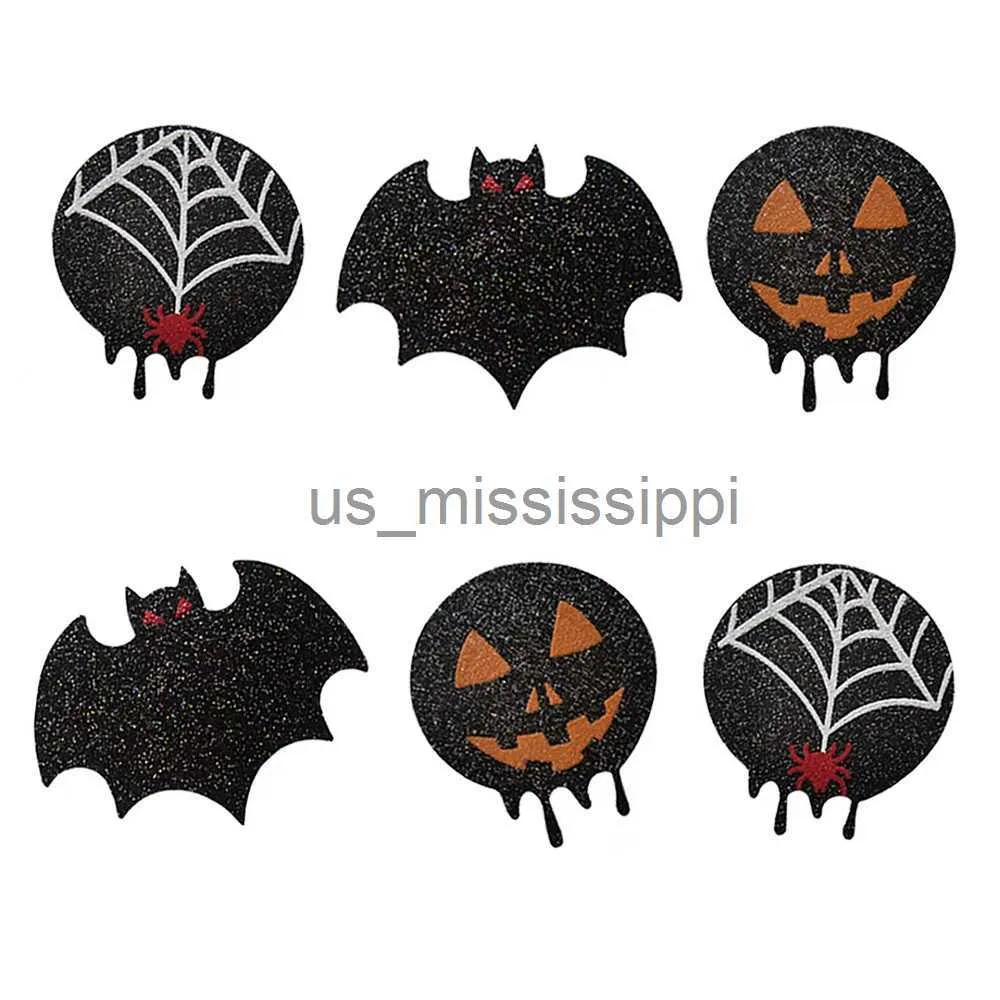 Bröstplatta 10 par Black Halloween Bat Pumpkin Spider Form Nippel Cover Disponibla Breast Pasties Invisibla BH -klistermärken för kvinnor x0831