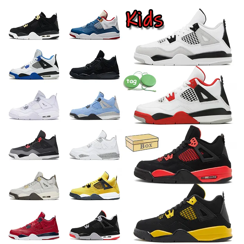 Jumpman 4 J4s Scarpe da pallacanestro per bambini Black Cat 4s Scarpe firmate per bambini Scarpe da ginnastica per bambini Bred Fire Rosso Giallo Thunder Retro4s Rosa Militare ragazzi ragazze Sneakers sportive