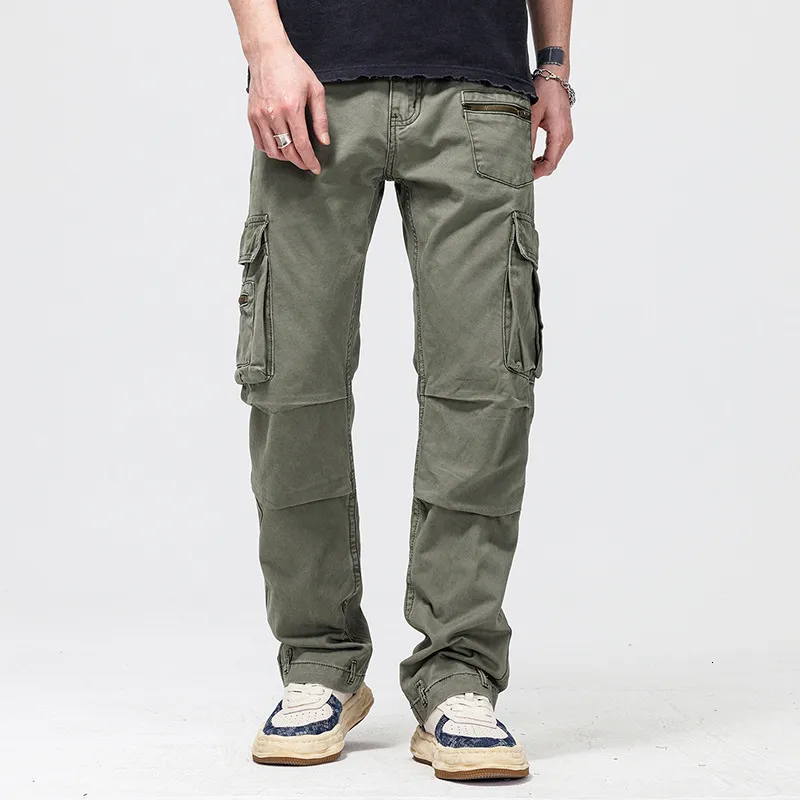 Mens Jeans Multiple Pockets Cargo Trousers Streewear Loose Wide Leg Straight Military Tactics Denim Pants 230831