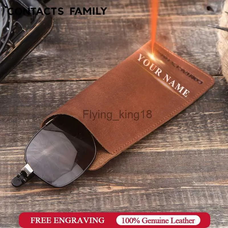 Pencil Bags CONTACT'S FAMILY Genuine Leather Glasses Case Cover Unisex Sunglasses Holder Box Eyeglasses Solid Storage Box Foldable Pouch Bag HKD230831