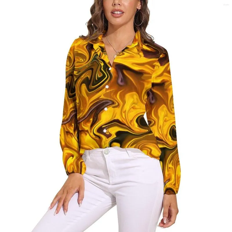 Damenblusen, Sonnenblumen-Swirl-Bluse, abstrakter Kunstdruck, ästhetisch, individuell, für Damen, Langarm, Freizeithemd, Sommer, übergroßes Oberteil