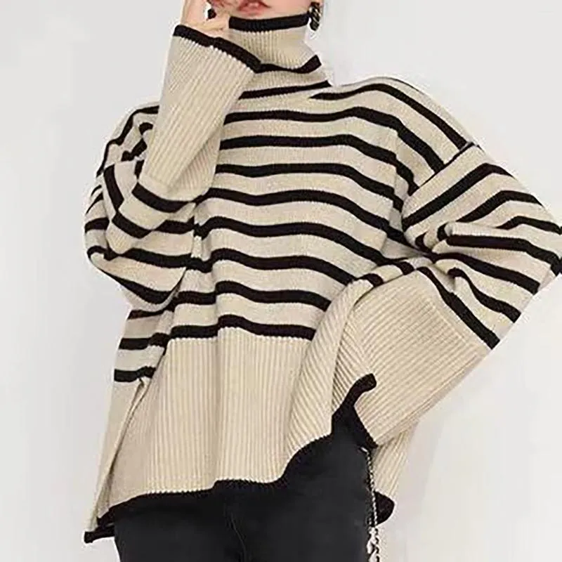 Women's Sweaters Fall 2023 Turtleneck Trendy Ribbed Knit Pullover Sweater Top With Slit Womens Tunic Summer Tops For Juniors